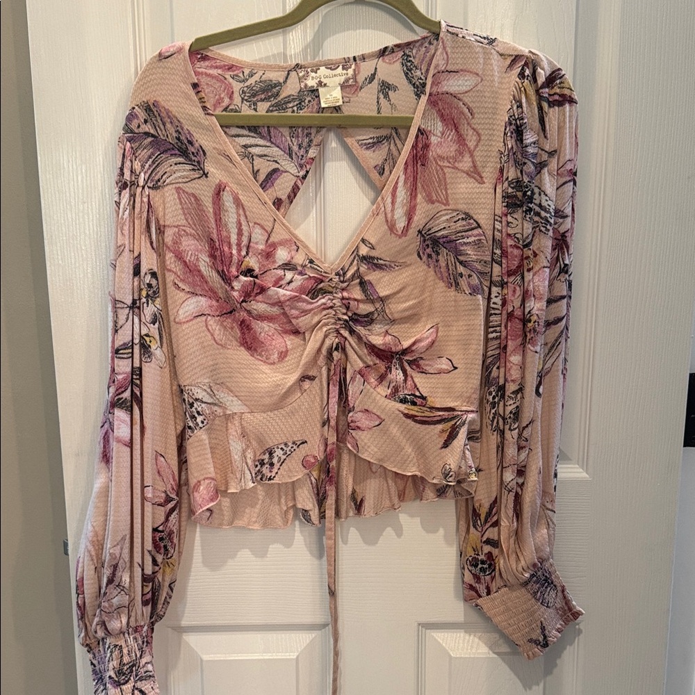 Floral V-Neck Ruched Blouse